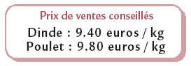 Prix de ventes conseillés pour la dinde et le poulet