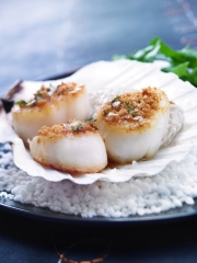 Coquilles Saint-Jacques en chapelure croustillante, crémeux de topinambours
Photo : © Nicolas Edwidge / Cérébos