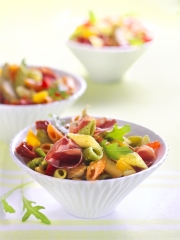 Salade de Mezze Penne Tricolore Barilla et antipasti à la roquette