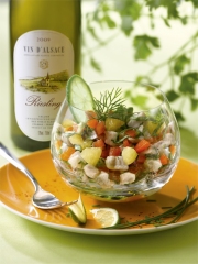 Tartare de bar aux agrumes et aux herbes du jardin
Photo : © Philippe Asset / CIVA - Vins d'Alsace