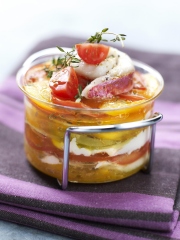 Feuilles à feuilles de tomates, aubergine, mascarpone et rougets