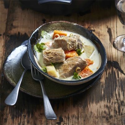 Blanquette de Veau au Lait de Coco, Citronnelle, Gingembre, Curry Vert, Racines de Cerfeuil et Butternut