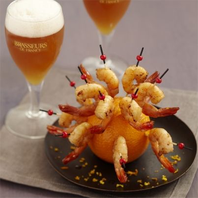 Bouchées de Gambas dans une sauce soja et zestes d'orange