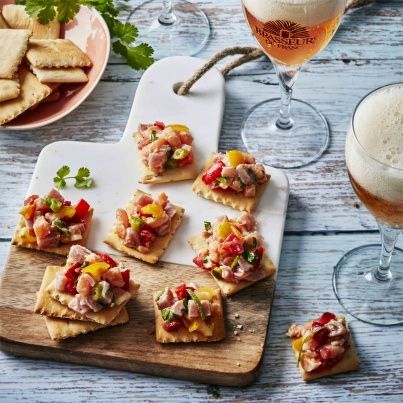 Ceviche de saumon et thon sur crakers