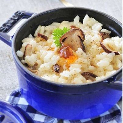 Cocotte de risotto aux cèpes et gelée de coings