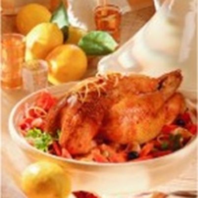 Poulet fermier des Landes en cocotte aux citrons confits, carottes à la coriandre
