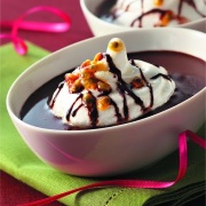 Ile flottante au chocolat et aux fruits de la passion