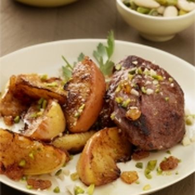 Joues de porc et pommes aux mendiants