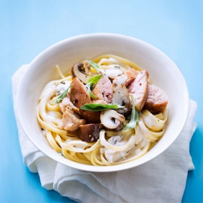 Ris de veau et linguines crémeuses aux champignons