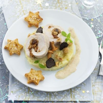 Roulade de dinde, champignons et crème champignons aux truffes
