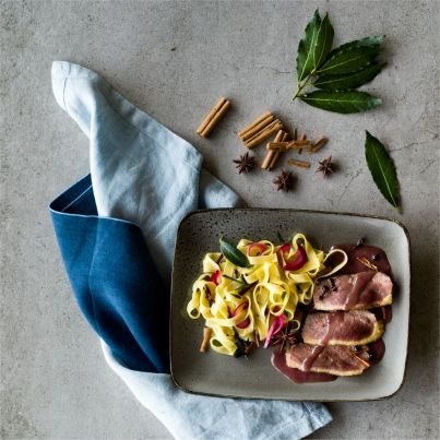 Tagliatelles au beurre épicé et magret de canard au Porto