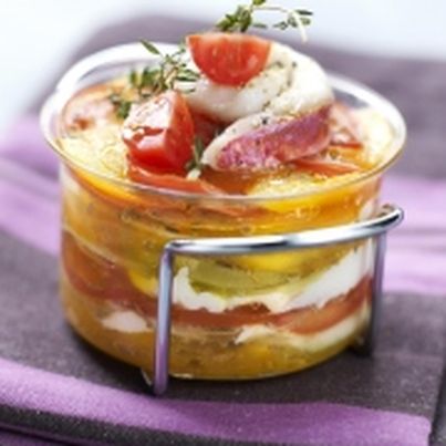 Feuilles à feuilles de tomates, aubergine, mascarpone et rougets
